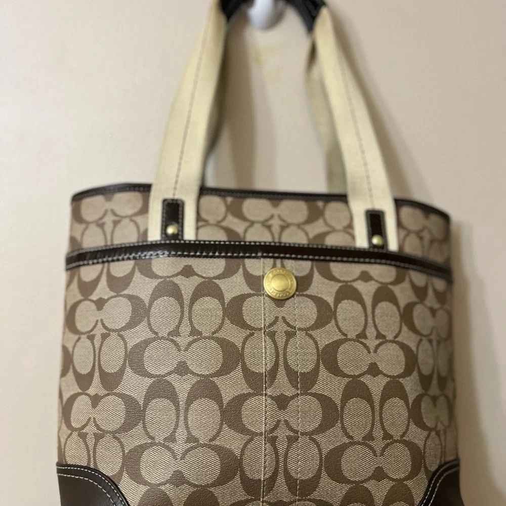 Vintage Coach #11349 Tan and Brown Signature Tote